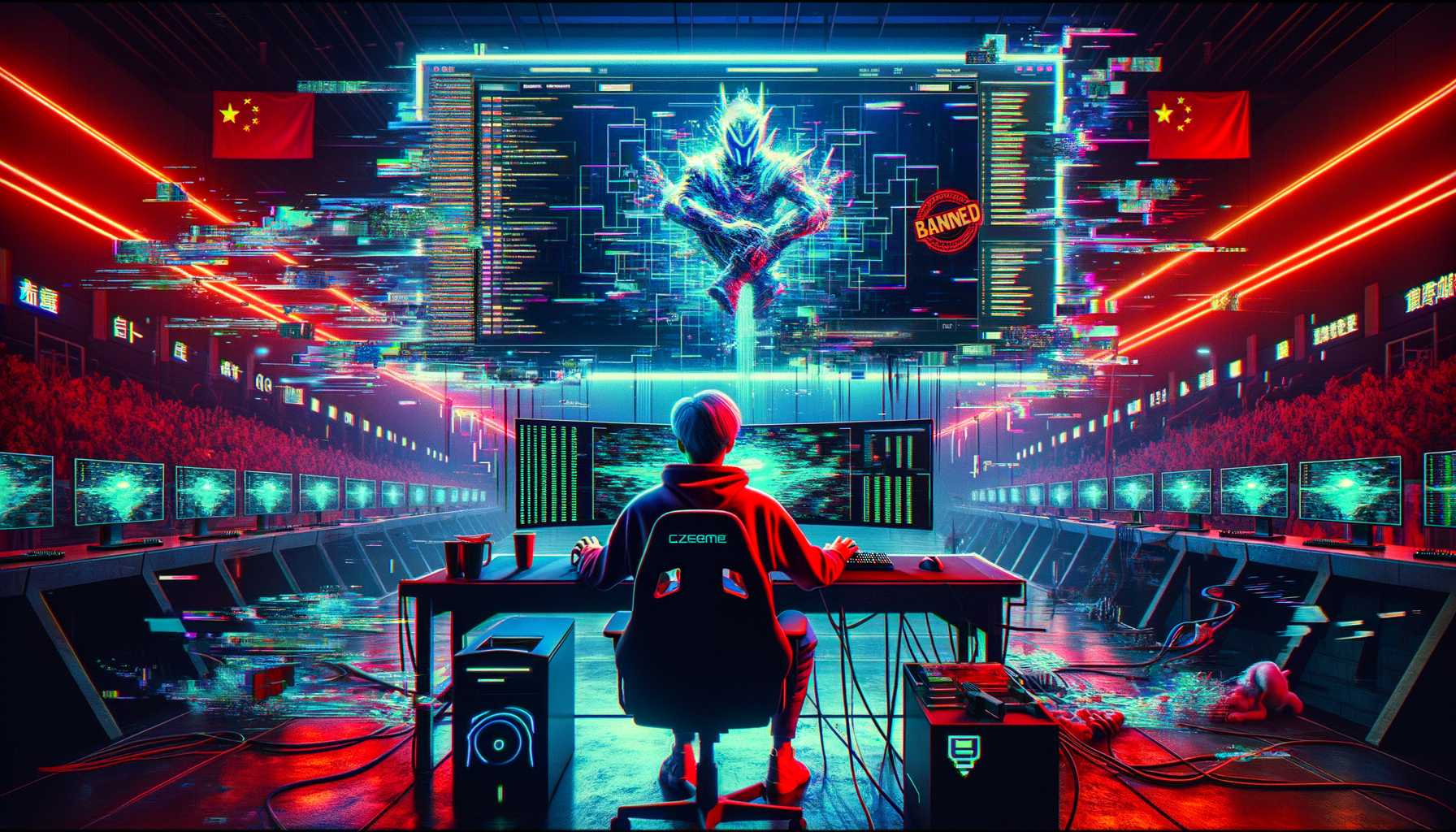Ilustrace zobrazující skandál v LPL League of Legends, logo Esports World Cup 2026 a symbol StarCraftu II, reflektující události týdne v esportu.